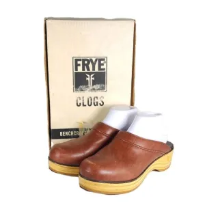 Frye Women's Vintage US9D Brown Cognac Leather Slip-On Clogs Shoes USA