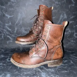 Frye Veronica Leather Combat Lace Up Boots Brown Leather Women’s Size 5.5B