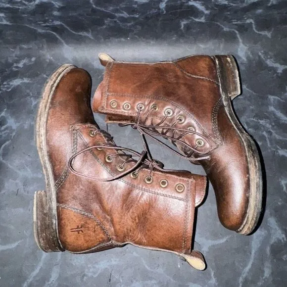 Frye Veronica Leather Combat Lace Up Boots Brown Leather Women’s Size 5.5B