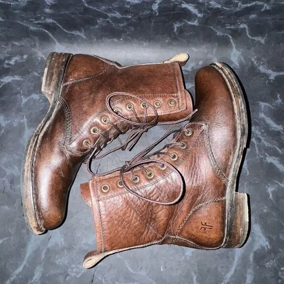 Frye Veronica Leather Combat Lace Up Boots Brown Leather Women’s Size 5.5B
