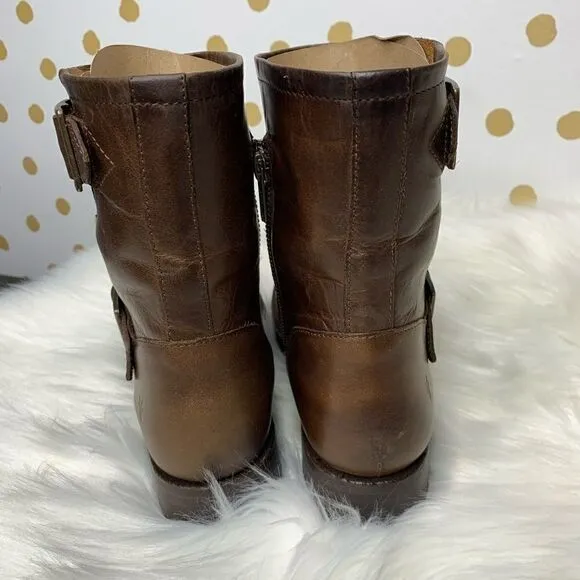 Frye Vicky Engineer Chocolate Brown Leather Boots 5.5