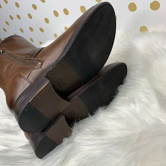 Frye Vicky Engineer Chocolate Brown Leather Boots 5.5