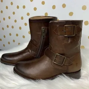 Frye Vicky Engineer Chocolate Brown Leather Boots 5.5