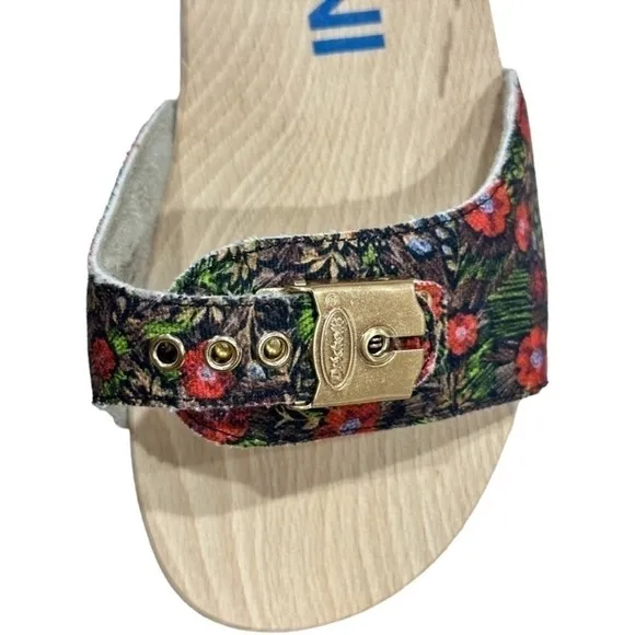 GANNI X Dr. Scholl Red Floral Slip on Low Heel Sandal Clogs Size 8 NEW