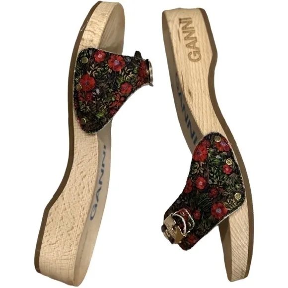 GANNI X Dr. Scholl Red Floral Slip on Low Heel Sandal Clogs Size 8 NEW