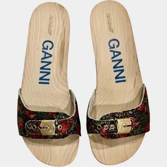 GANNI X Dr. Scholl Red Floral Slip on Low Heel Sandal Clogs Size 8 NEW