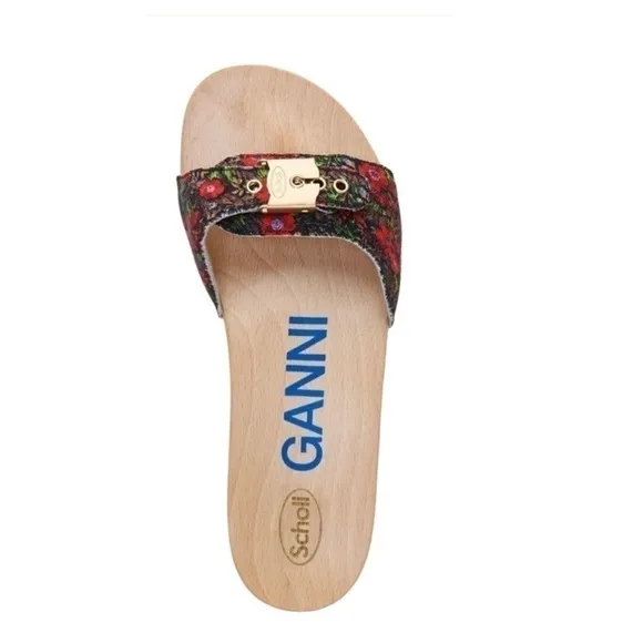 GANNI X Dr. Scholl Red Floral Slip on Low Heel Sandal Clogs Size 8 NEW