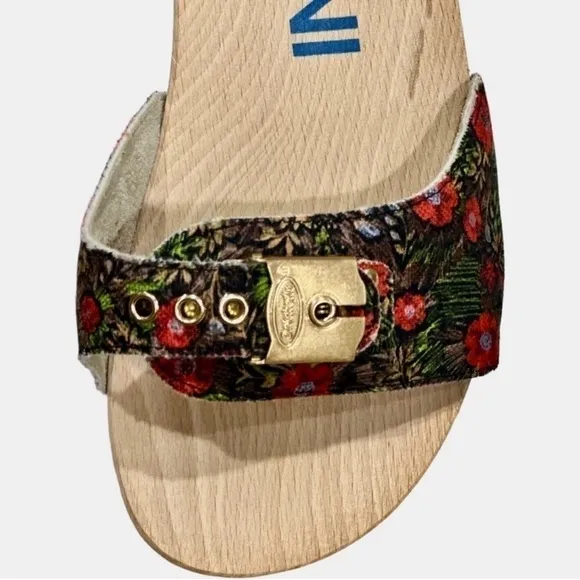 GANNI X Dr. Scholl Red Floral Slip on Low Heel Sandal Clogs Size 8 NEW