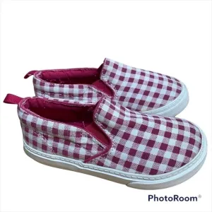 Gap Maroon Red Gingham Plaid Slip On Shoes Sz 10 Girls Kids Toddler