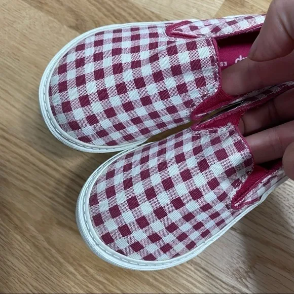 Gap Maroon Red Gingham Plaid Slip On Shoes Sz 10 Girls Kids Toddler