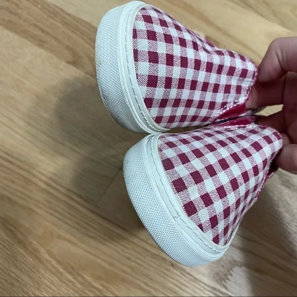 Gap Maroon Red Gingham Plaid Slip On Shoes Sz 10 Girls Kids Toddler