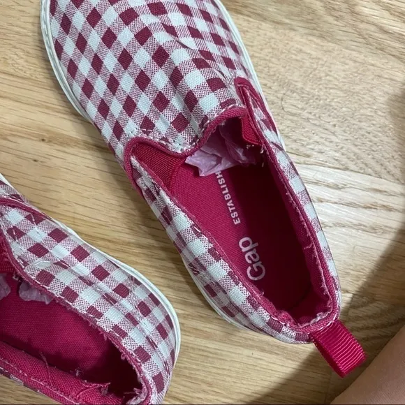 Gap Maroon Red Gingham Plaid Slip On Shoes Sz 10 Girls Kids Toddler