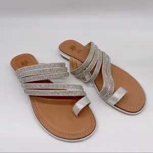 GC Shoes women’s Harmonie Flat Sandal in Silver rhinestone size 7 New