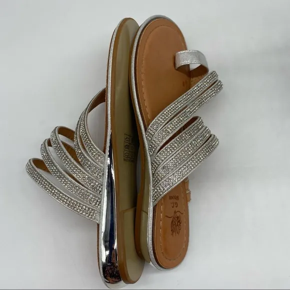 GC Shoes women’s Harmonie Flat Sandal in Silver rhinestone size 7 New