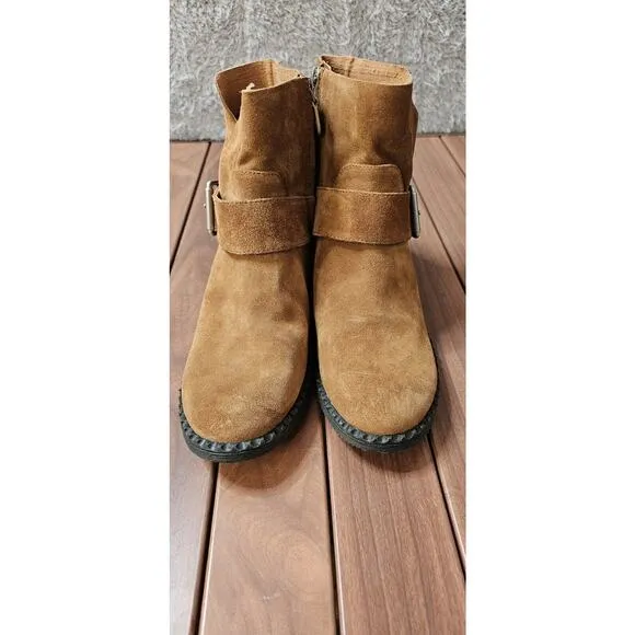 Gentle Souls by Kenneth Cole Benton Slit Moto Boots Booties Brown Suede sz 8.5