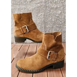 Gentle Souls by Kenneth Cole Benton Slit Moto Boots Booties Brown Suede sz 8.5