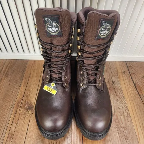 Georgia Boot G107 8&quot; Homeland Mens Sz 8 M Brown Waterproof Steel Toe Work Boots