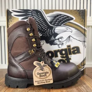 Georgia Boot G107 8&quot; Homeland Mens Sz 8 M Brown Waterproof Steel Toe Work Boots