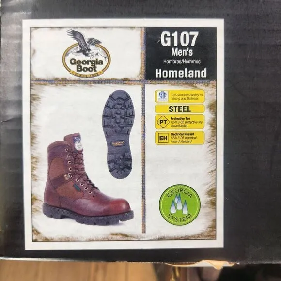 Georgia Boot G107 8&quot; Homeland Mens Sz 8 M Brown Waterproof Steel Toe Work Boots