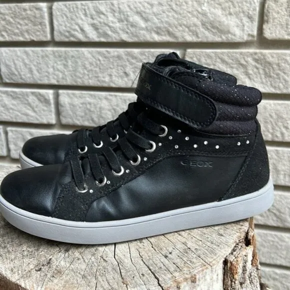 GEOX Kathe Black High Top Leather Sneakers Sz3.5