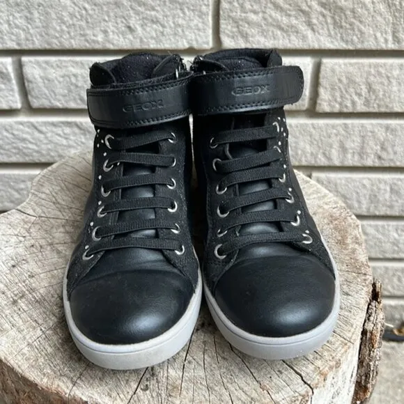 GEOX Kathe Black High Top Leather Sneakers Sz3.5