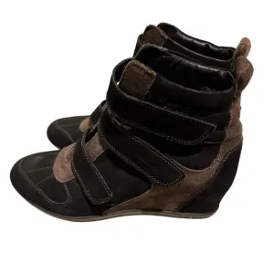 Geox Respira High Top Wedge Sneakers Booties, Black Brown, size 10 (40)