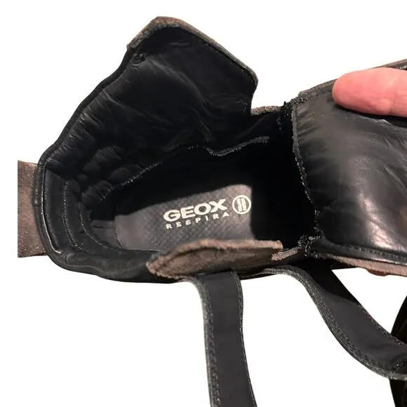 Geox Respira High Top Wedge Sneakers Booties, Black Brown, size 10 (40)