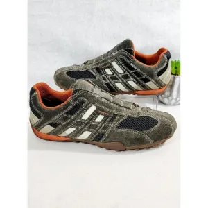 GEOX Respira Mens Snake Gray Low Top Sneakers Lace Up Shoes Suede Mesh Size 8
