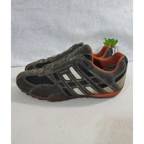 GEOX Respira Mens Snake Gray Low Top Sneakers Lace Up Shoes Suede Mesh Size 8