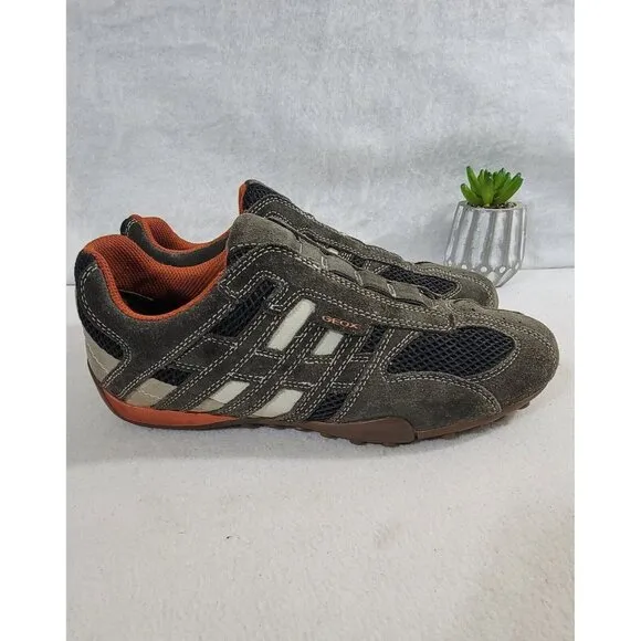 GEOX Respira Mens Snake Gray Low Top Sneakers Lace Up Shoes Suede Mesh Size 8