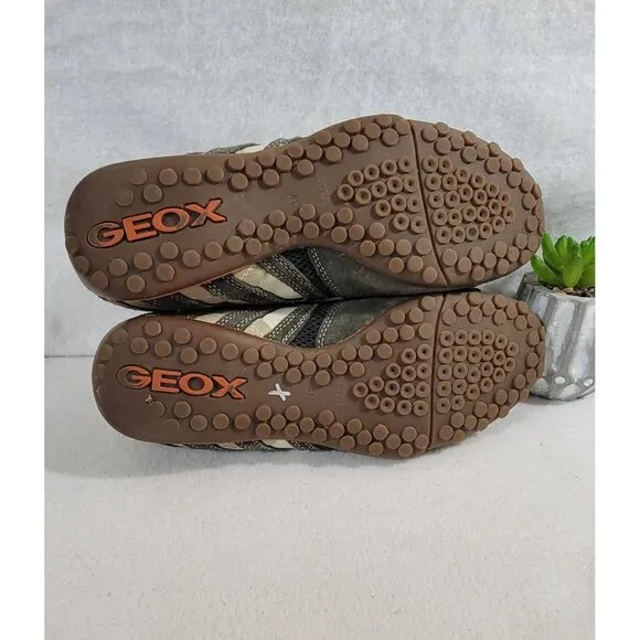 GEOX Respira Mens Snake Gray Low Top Sneakers Lace Up Shoes Suede Mesh Size 8