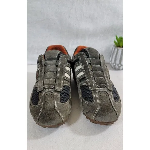GEOX Respira Mens Snake Gray Low Top Sneakers Lace Up Shoes Suede Mesh Size 8