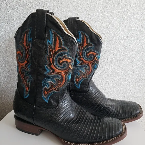 Gepanga Western Mens Cowboy Squear Toe  Boots Lizard Vamp USA 9 Made In Mexico.