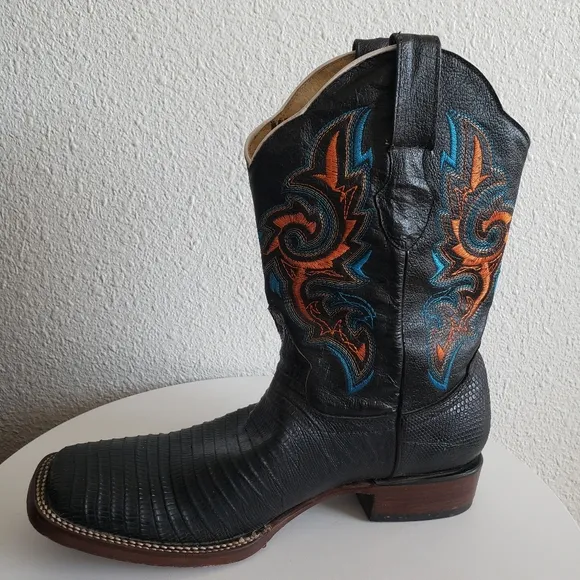 Gepanga Western Mens Cowboy Squear Toe  Boots Lizard Vamp USA 9 Made In Mexico.