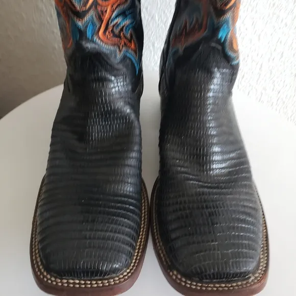 Gepanga Western Mens Cowboy Squear Toe  Boots Lizard Vamp USA 9 Made In Mexico.