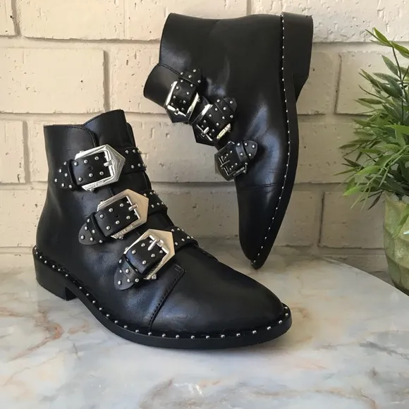 Gianni Bini Black Studded Leather Ankle Booties Size 6