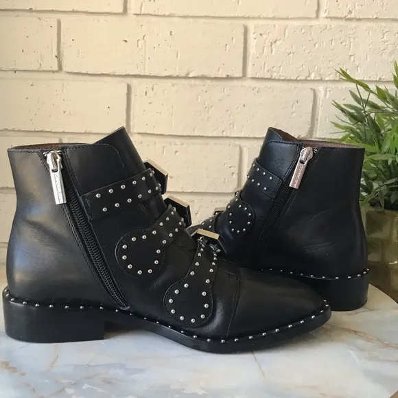 Gianni Bini Black Studded Leather Ankle Booties Size 6