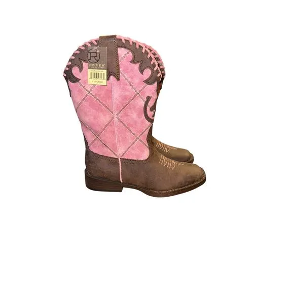 Girls Roper Lacy Faux Leather Pink Square Toe Western Boots. Size 1. NEW in BOX!