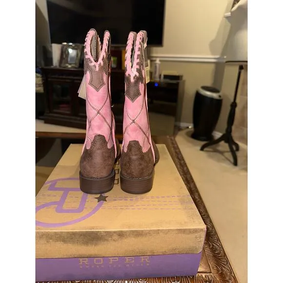 Girls Roper Lacy Faux Leather Pink Square Toe Western Boots. Size 1. NEW in BOX!