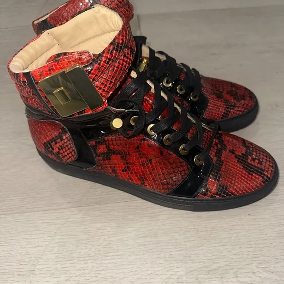 Giuliano Galiano Red and Black Python High-Top Sneakers with Gold Accents
