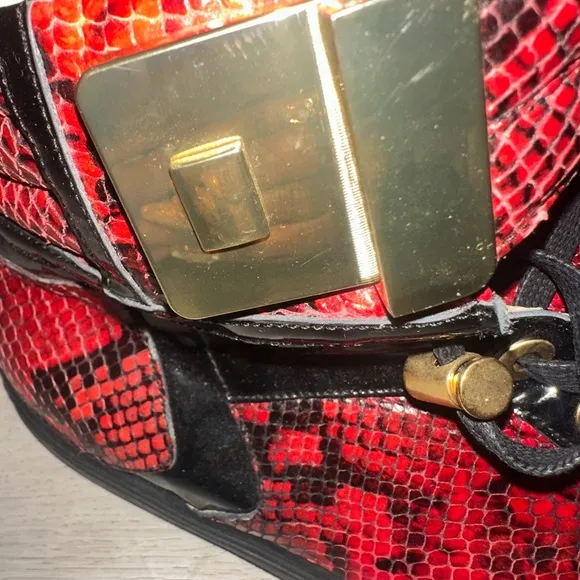 Giuliano Galiano Red and Black Python High-Top Sneakers with Gold Accents