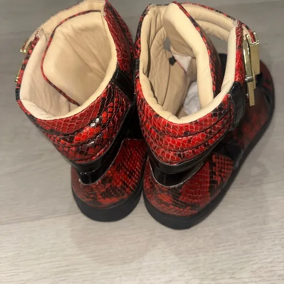 Giuliano Galiano Red and Black Python High-Top Sneakers with Gold Accents