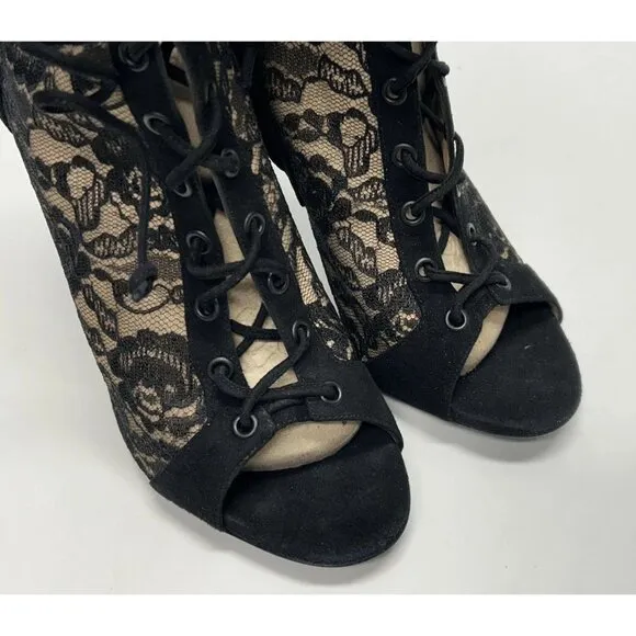 Giuseppe Zanotti Black Lace Booties Boots Peep Toe Heels Size 42 NEW