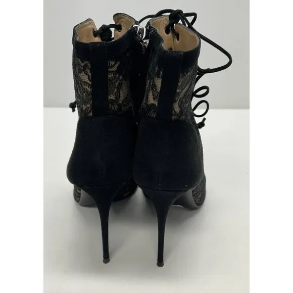Giuseppe Zanotti Black Lace Booties Boots Peep Toe Heels Size 42 NEW