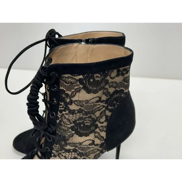 Giuseppe Zanotti Black Lace Booties Boots Peep Toe Heels Size 42 NEW