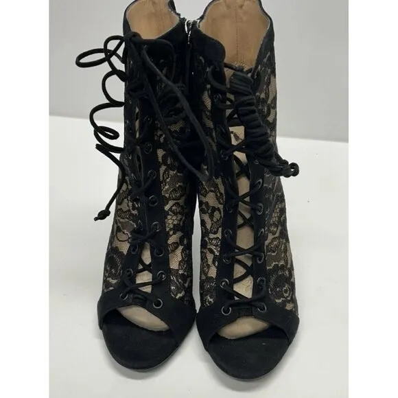 Giuseppe Zanotti Black Lace Booties Boots Peep Toe Heels Size 42 NEW