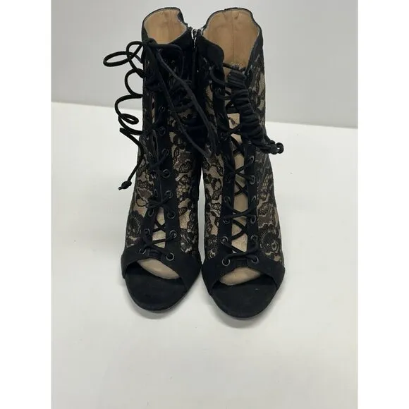 Giuseppe Zanotti Black Lace Booties Boots Peep Toe Heels Size 42 NEW
