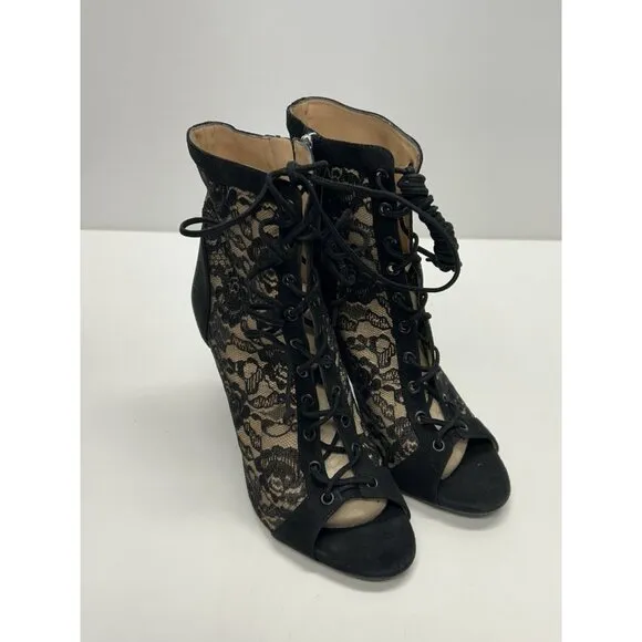 Giuseppe Zanotti Black Lace Booties Boots Peep Toe Heels Size 42 NEW