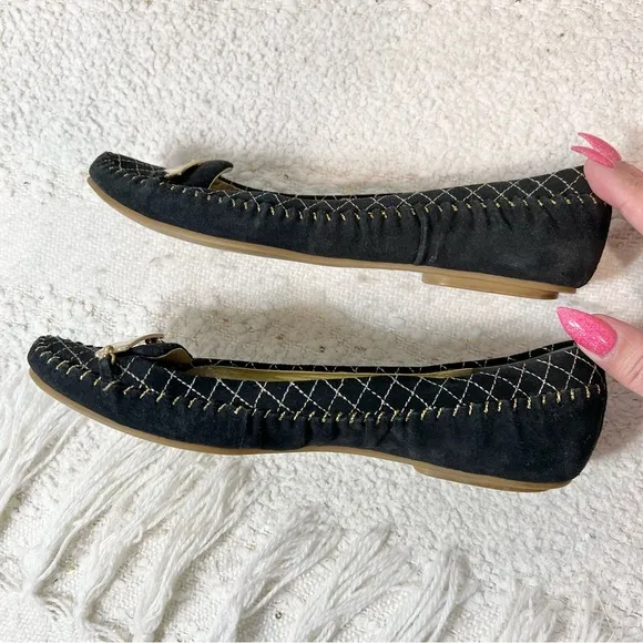 Givenchy Flats Black Suede/Gold Logo Slip On Dress Shoes 6