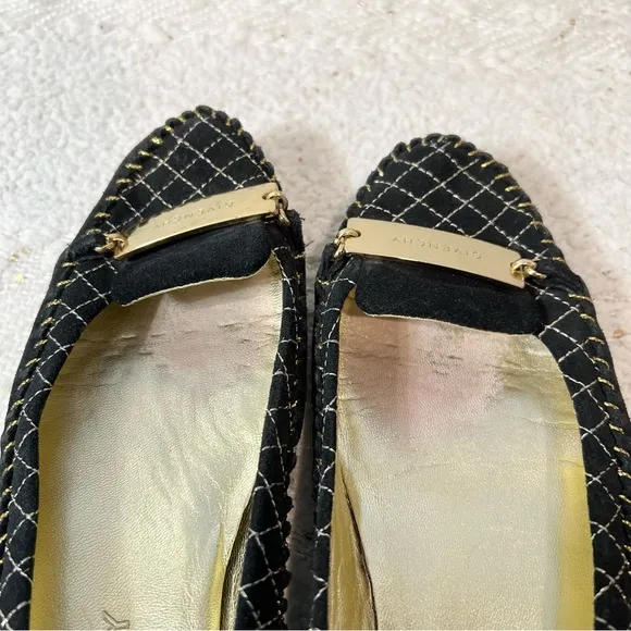 Givenchy Flats Black Suede/Gold Logo Slip On Dress Shoes 6